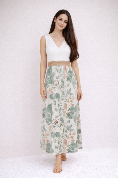 Beige Bloom – Vestido Largo Floral